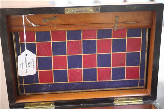 A Victorian amboyna games compendium, width 13in. height 7.5in.